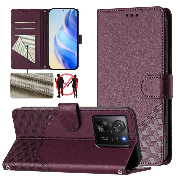 

For Redmi K60 Ultra Honeycomb Embossing RFID Leather Phone Case(Violet)