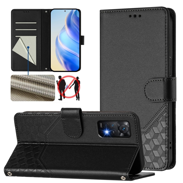 

For Redmi Note 12 Pro 4G Global Honeycomb Embossing RFID Leather Phone Case(Black)