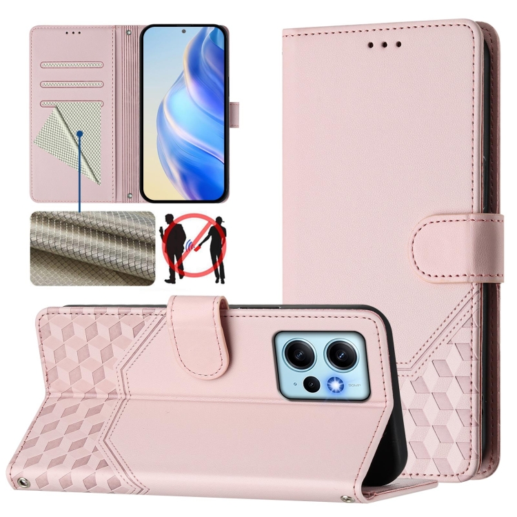 

For Redmi Note 12 4G Global Honeycomb Embossing RFID Leather Phone Case(Pink)