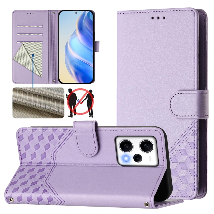 

For Redmi Note 12 Pro Speed / 12 Pro 5G Honeycomb Embossing RFID Leather Phone Case(Light Purple)