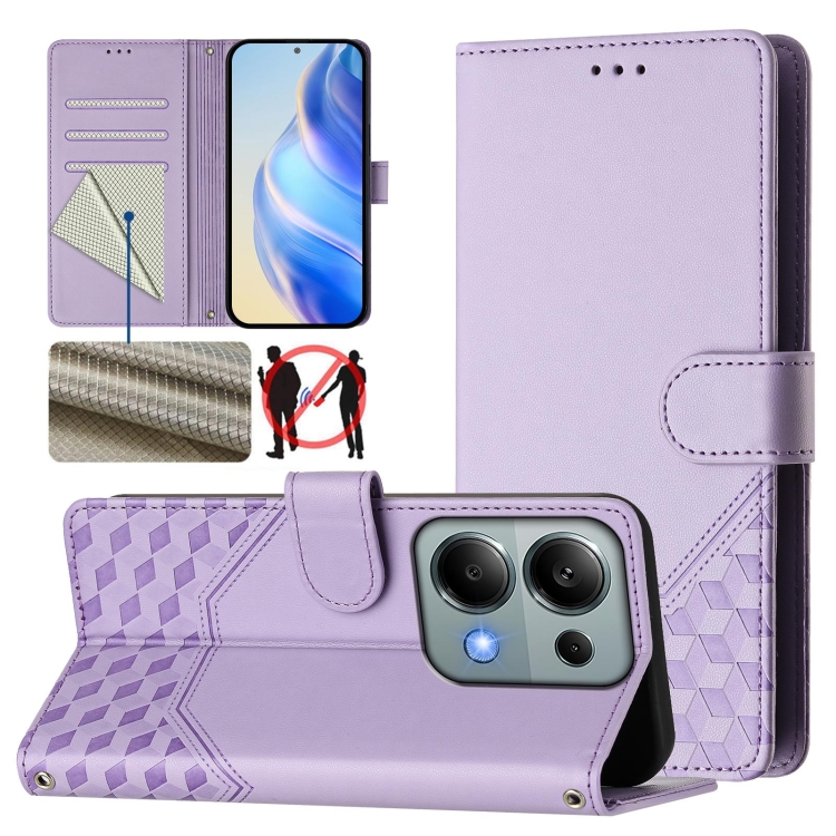 

For Redmi Note 13 Pro 4G Global Honeycomb Embossing RFID Leather Phone Case(Light Purple)