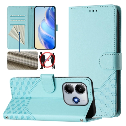 

For Redmi Note 14 5G Honeycomb Embossing RFID Leather Phone Case(Mint Green)