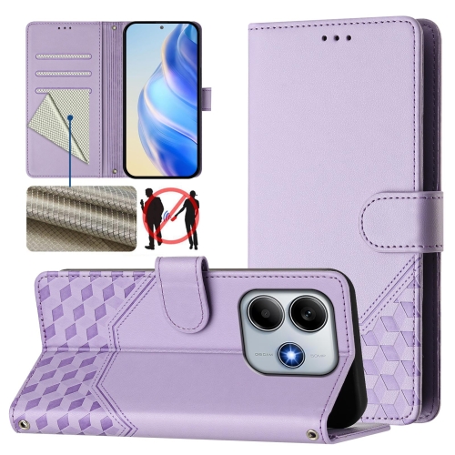 

For Redmi Note 14 5G Honeycomb Embossing RFID Leather Phone Case(Light Purple)