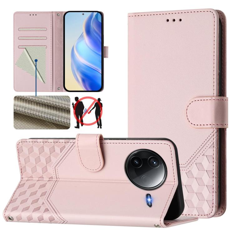 

For Redmi K80 5G / K80 Pro 5G Honeycomb Embossing RFID Leather Phone Case(Pink)