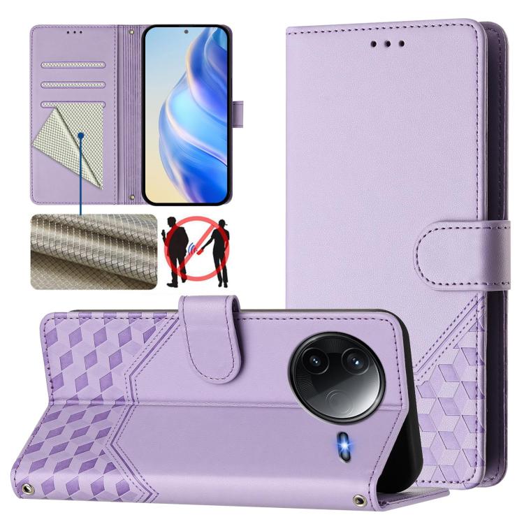 

For Redmi K80 5G / K80 Pro 5G Honeycomb Embossing RFID Leather Phone Case(Light Purple)