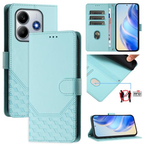 

For Redmi Note 14 4G Honeycomb Embossing RFID Leather Phone Case(Mint Green)