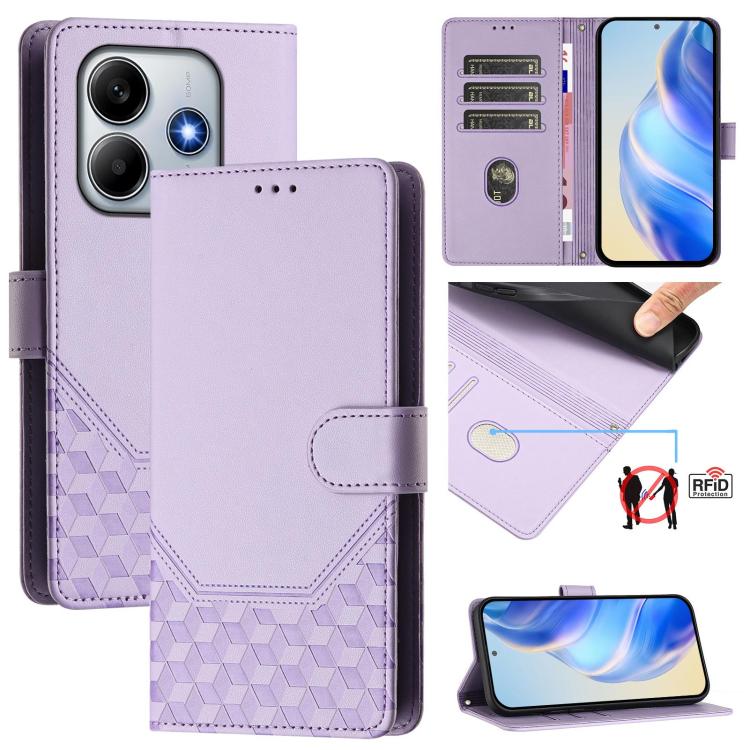 

For Redmi Note 14 4G 163.25mm Honeycomb Embossing RFID Leather Phone Case(Light Purple)