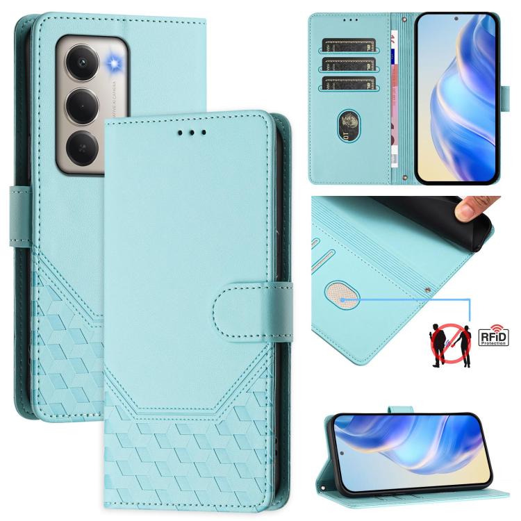 

For Redmi 15 5G / 4G EU 171mm Honeycomb Embossing RFID Leather Phone Case(Mint Green)