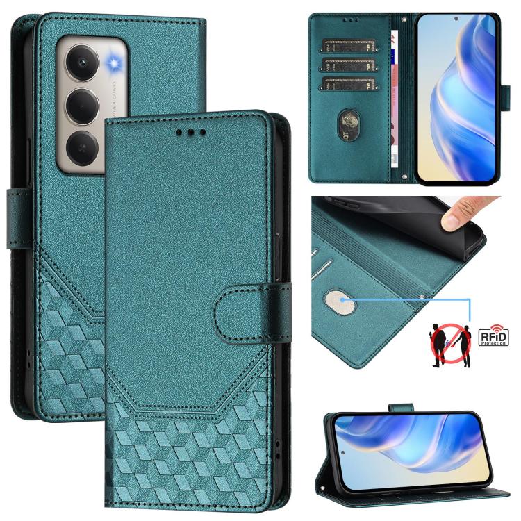 

For Redmi 15 5G / 4G EU 171mm Honeycomb Embossing RFID Leather Phone Case(Peacock Green)
