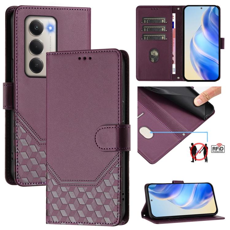 

For Redmi 15 5G / 4G EU 171mm Honeycomb Embossing RFID Leather Phone Case(Violet)