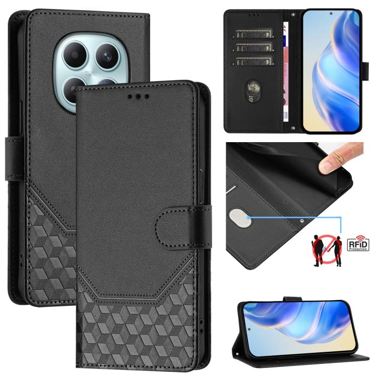 

For Redmi Note 15 5G / 4G 164mm / Poco M8 5G Honeycomb Embossing RFID Leather Phone Case(Black)