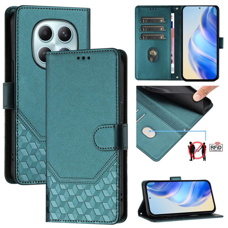 

For Redmi Note 15 5G Global 164mm Honeycomb Embossing RFID Leather Phone Case(Peacock Green)