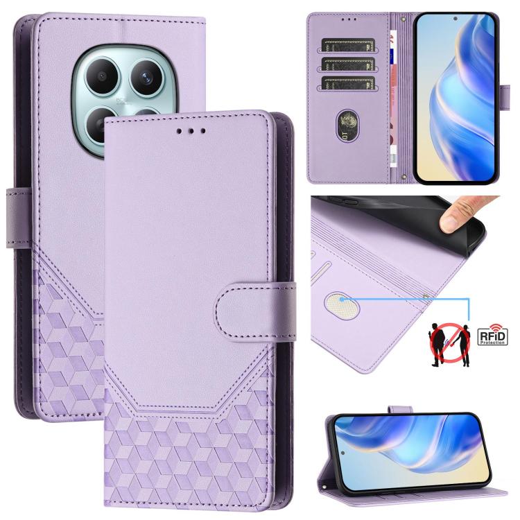 For Redmi Note 15 5G / 4G 164mm / Poco M8 5G Honeycomb Embossing RFID Leather Phone Case(Light Purple)