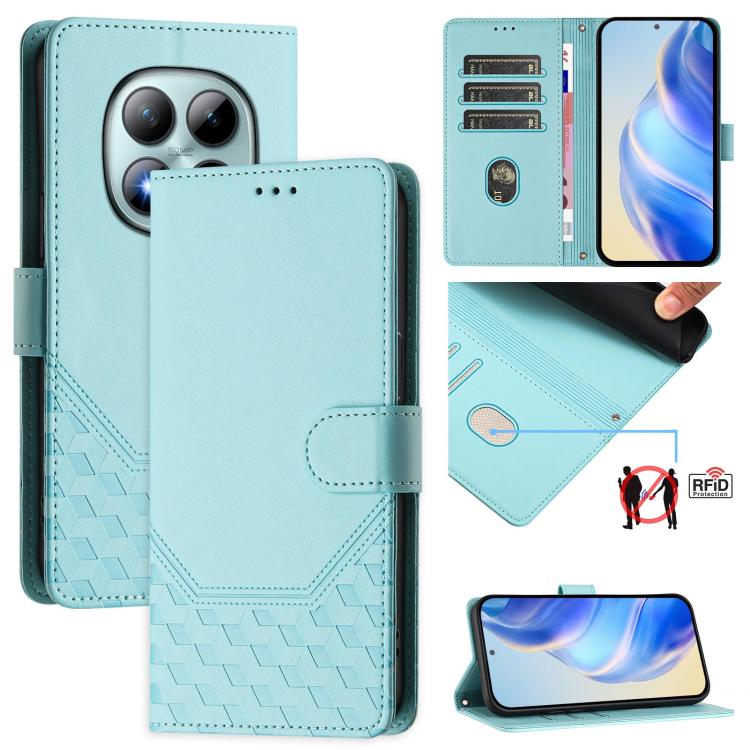 

For Redmi Note 15 Pro+ 5G Global 163.3mm Honeycomb Embossing RFID Leather Phone Case(Mint Green)