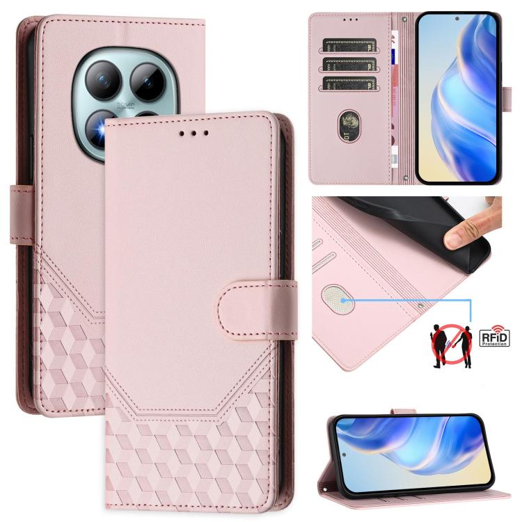 

For Redmi Note 15 Pro+ 5G 163.3mm/Poco M8 Pro 5G Honeycomb Embossing RFID Leather Phone Case(Pink)
