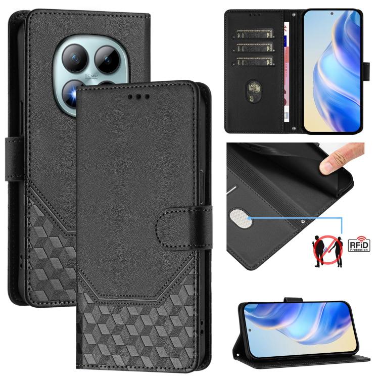 

For Redmi Note 15 Pro+ 5G 163.3mm/Poco M8 Pro 5G Honeycomb Embossing RFID Leather Phone Case(Black)
