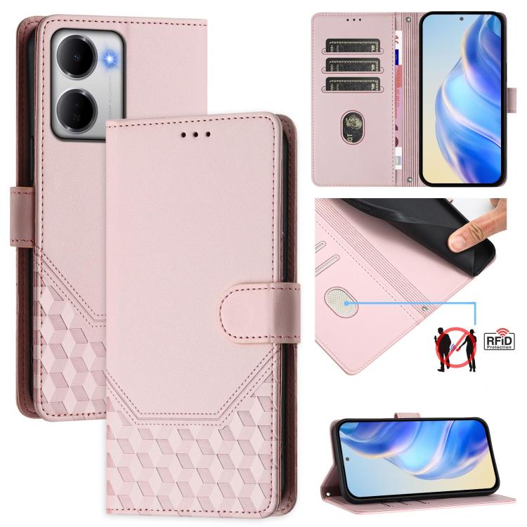 

For Redmi 15a 5G Honeycomb Embossing RFID Leather Phone Case(Pink)