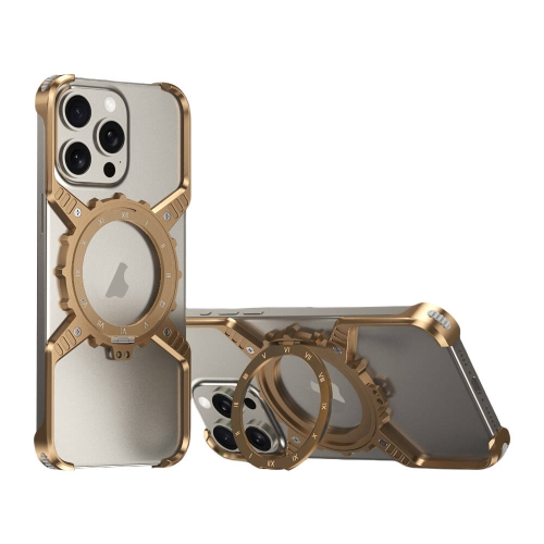 

For iPhone 15 / 14 / 13 Pro Max Mechanical Gear MagSafe Holder Borderless Metal Phone Case(Gold)