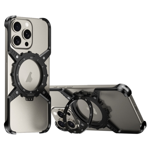 

For iPhone 16 Plus / 15 Pro Max Mechanical Gear MagSafe Holder Borderless Metal Phone Case(Black)