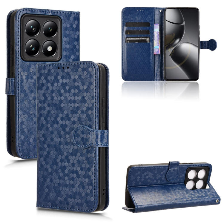 

For Xiaomi 14T Pro Honeycomb Dot Texture Leather Phone Case(Blue)