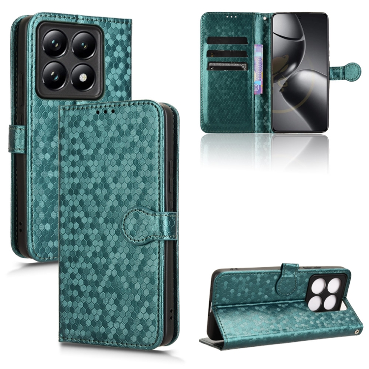 

For Xiaomi 14T Honeycomb Dot Texture Leather Phone Case(Green)