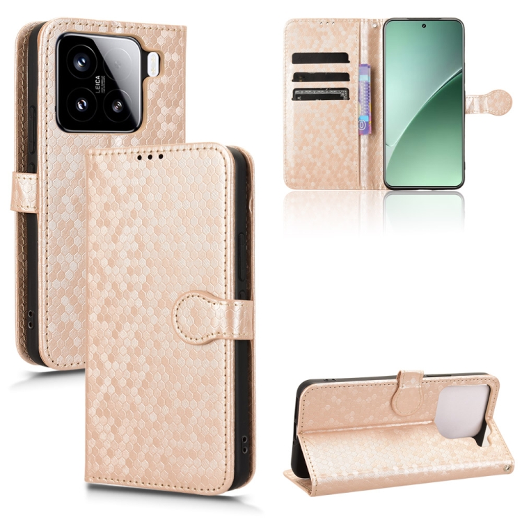 

For Xiaomi 15 Pro Honeycomb Dot Texture Leather Phone Case(Gold)