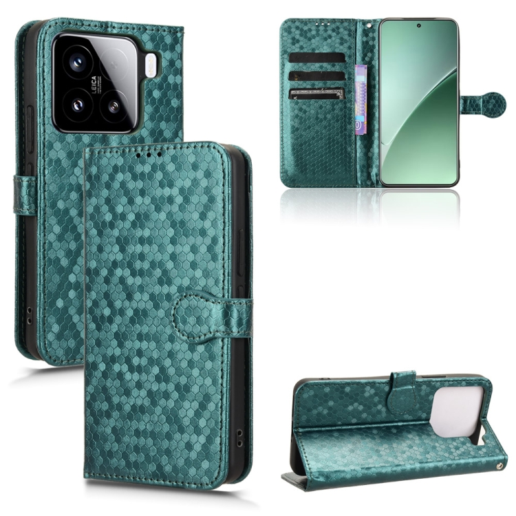 

For Xiaomi 15 Honeycomb Dot Texture Leather Phone Case(Green)