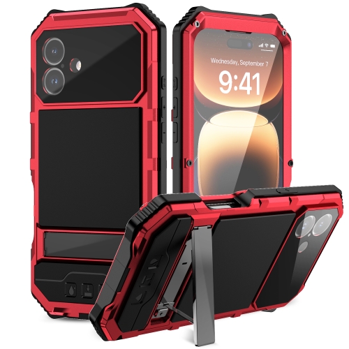 

For iPhone 16 Plus R-JUST Life Waterproof Dustproof Shockproof Holder Phone Case(Red)