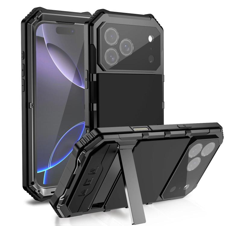 For iPhone 18 Pro R-JUST Life Waterproof Dustproof Shockproof Holder Phone Case(Black)