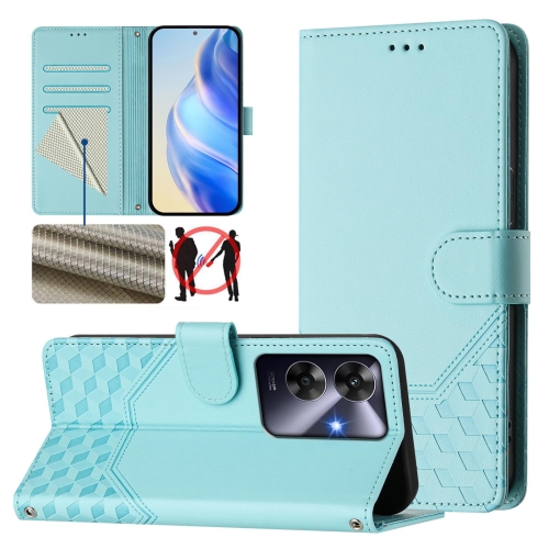 

For Realme Note 60 4G Global / C61 India Honeycomb Embossing RFID Leather Phone Case(Mint Green)