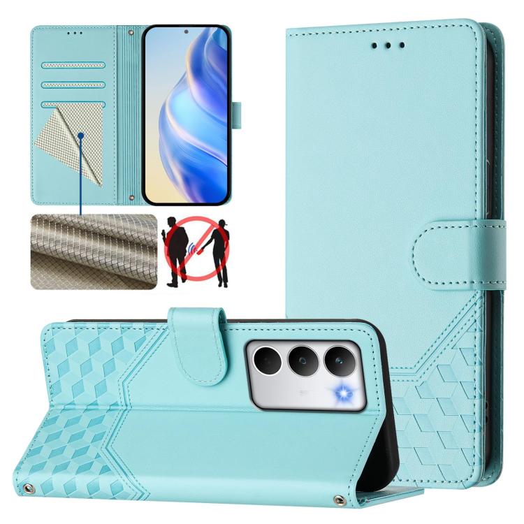 

For Realme C71 4G Global Honeycomb Embossing RFID Leather Phone Case(Mint Green)