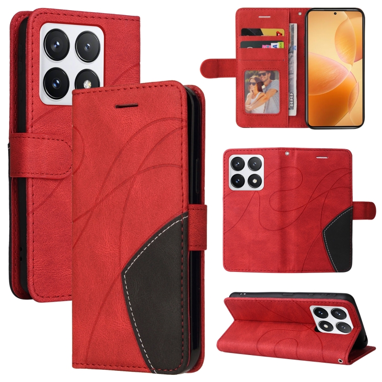

For Xiaomi 14T Pro Dual-color Splicing Flip Leather Phone Case(Red)