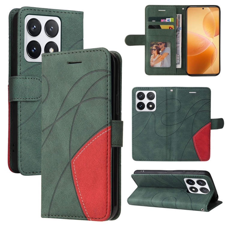 

For Xiaomi 14T Pro Dual-color Splicing Flip Leather Phone Case(Green)