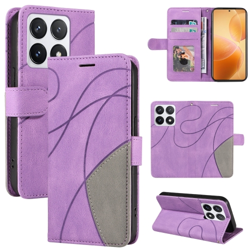 

For Xiaomi 14T Pro Dual-color Splicing Flip Leather Phone Case(Purple)