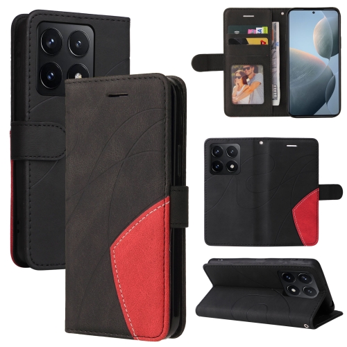 

For Xiaomi 14T Dual-color Splicing Flip Leather Phone Case(Black)