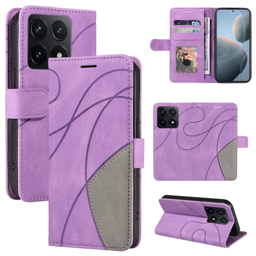 

For Xiaomi 14T Dual-color Splicing Flip Leather Phone Case(Purple)