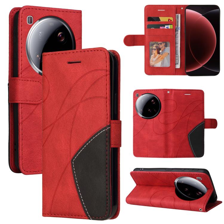 

For Xiaomi 15 Ultra 5G Global Dual-color Splicing Flip Leather Phone Case(Red)