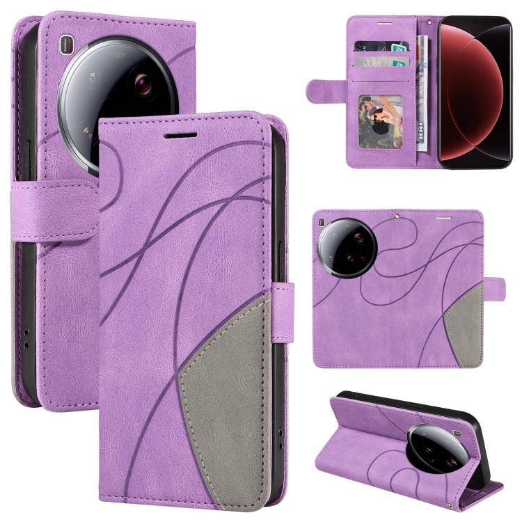 

For Xiaomi 15 Ultra 5G Global Dual-color Splicing Flip Leather Phone Case(Purple)
