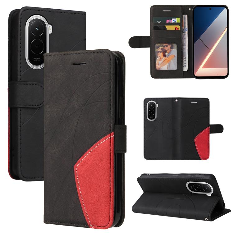 

For Xiaomi POCO M7 4G 169mm Dual-color Splicing Flip Leather Phone Case(Black)