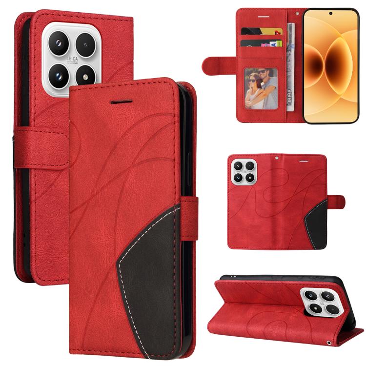 

For Xiaomi 17 Dual-color Splicing Flip Leather Phone Case(Red)