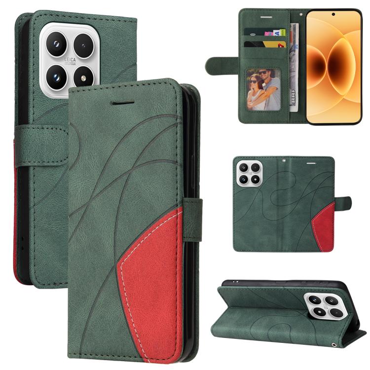 

For Xiaomi 17 Dual-color Splicing Flip Leather Phone Case(Green)