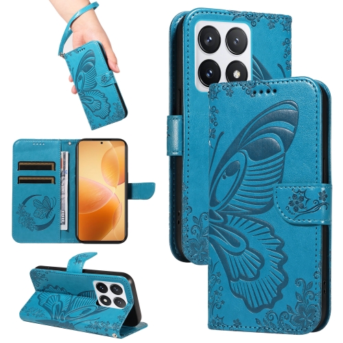 

For Xiaomi 14T Pro Swallowtail Butterfly Embossed Leather Phone Case(Blue)