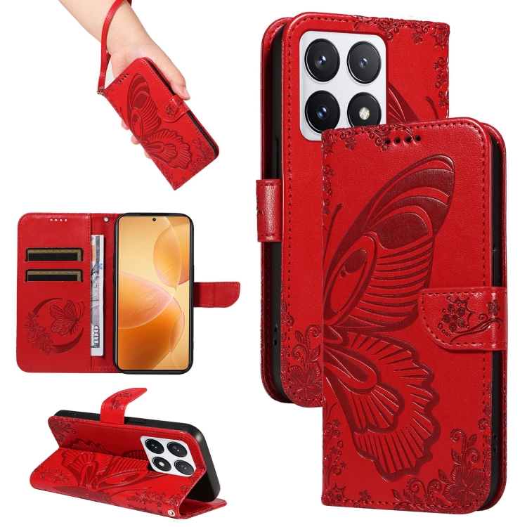 

For Xiaomi 14T Pro Swallowtail Butterfly Embossed Leather Phone Case(Red)