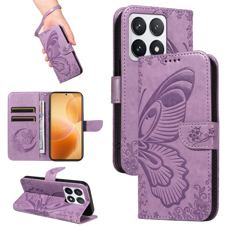 

For Xiaomi 14T Pro Swallowtail Butterfly Embossed Leather Phone Case(Purple)