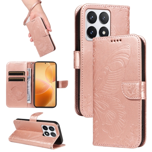 

For Xiaomi 14T Pro Swallowtail Butterfly Embossed Leather Phone Case(Rose Gold)