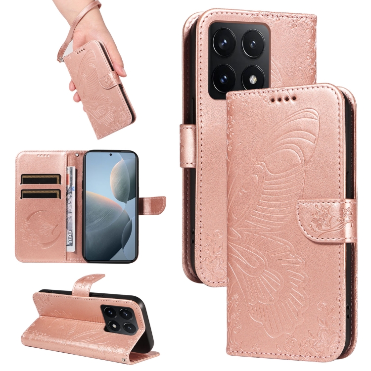 

For Xiaomi 14T Swallowtail Butterfly Embossed Leather Phone Case(Rose Gold)