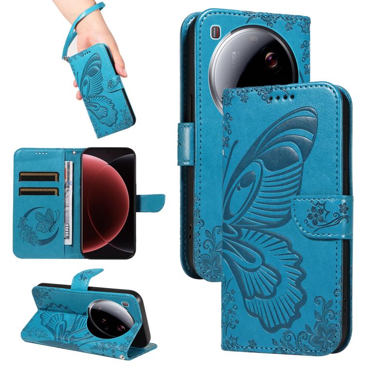 

For Xiaomi 15 Ultra 5G Global Swallowtail Butterfly Embossed Leather Phone Case(Blue)