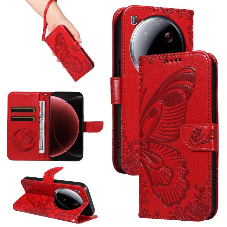 

For Xiaomi 15 Ultra 5G Global Swallowtail Butterfly Embossed Leather Phone Case(Red)