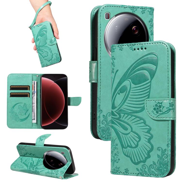 

For Xiaomi 15 Ultra 5G Global Swallowtail Butterfly Embossed Leather Phone Case(Green)