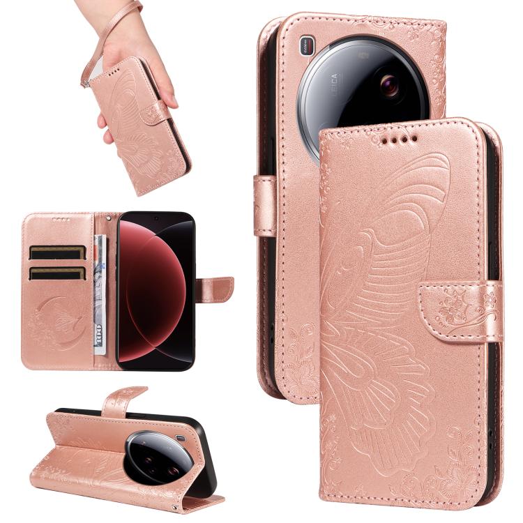 

For Xiaomi 15 Ultra 5G Global Swallowtail Butterfly Embossed Leather Phone Case(Rose Gold)